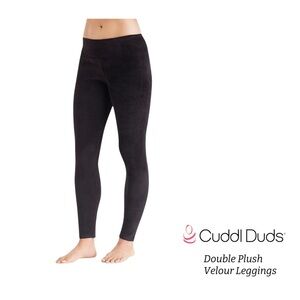 NWT Cuddl Duds Large Double Plush Velour Leggings Black Cozy